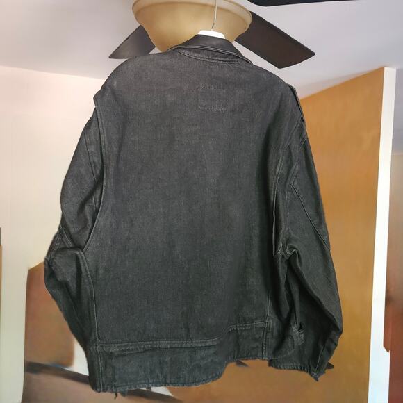 HUK.A.POO Vintage Jeans Jacket Men's Leather trimmed moto grunge RARE - Picture 3 of 9